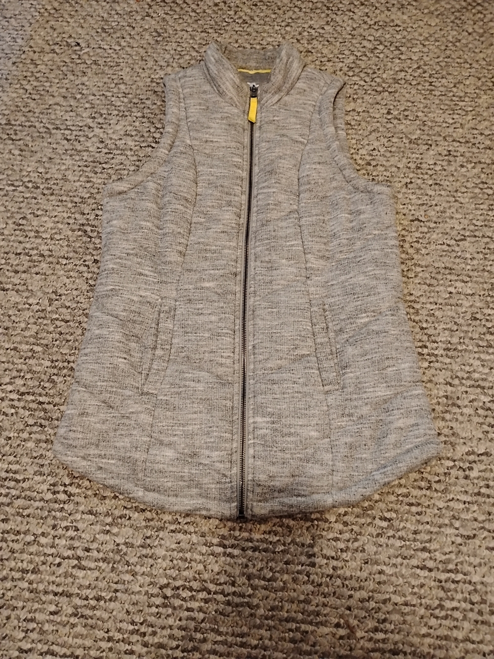 Maurices Light Gray Quilted Sleeveless Vest with Yellow Zip Accent